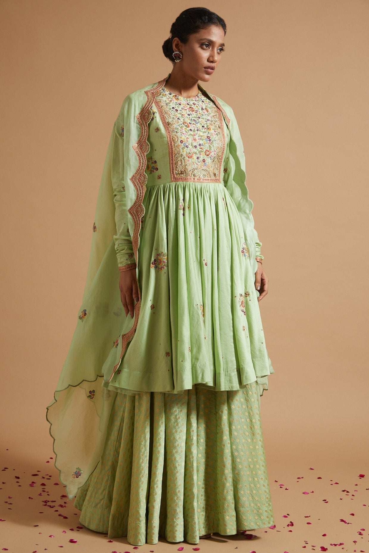 Gather Kurta With Sharara And Cape